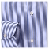 Viola Milano - Classic Stripe Cut-Away Collar Dress Shirt - Light Blue/White - Handmade in Italy - Luxury Exclusive Collection