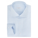 Viola Milano - Camicia con Colletto Cut-Away a Righe - Oxford Azzurro - Handmade in Italy - Luxury Exclusive Collection