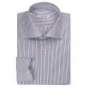 Viola Milano - Classic Stripe Cut-Away Collar Dress Shirt - Midnight/White - Handmade in Italy - Luxury Exclusive Collection