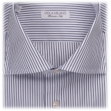 Viola Milano - Classic Stripe Cut-Away Collar Dress Shirt - Midnight/White - Handmade in Italy - Luxury Exclusive Collection