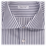 Viola Milano - Classic Stripe Cut-Away Collar Dress Shirt - Midnight/White LL - Handmade in Italy - Luxury Exclusive Collection