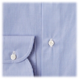 Viola Milano - Classic Stripe Cut-Away Collar Dress Shirt - Navy/White - Handmade in Italy - Luxury Exclusive Collection