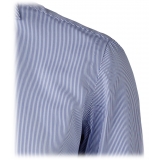 Viola Milano - Classic Stripe Cut-Away Collar Dress Shirt - Navy/White - Handmade in Italy - Luxury Exclusive Collection