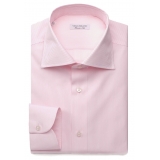 Viola Milano - Classic Stripe Cut-Away Collar Dress Shirt - Pink/White - Handmade in Italy - Luxury Exclusive Collection