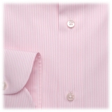 Viola Milano - Classic Stripe Cut-Away Collar Dress Shirt - Pink/White - Handmade in Italy - Luxury Exclusive Collection