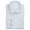 Viola Milano - Classic Stripe Cut-Away Collar Dress Shirt - Sea/White - Handmade in Italy - Luxury Exclusive Collection