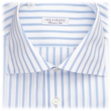 Viola Milano - Classic Stripe Cut-Away Collar Dress Shirt - Sea/White - Handmade in Italy - Luxury Exclusive Collection