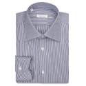 Viola Milano - Classic Stripe Napoli Collar Dress Shirt - Navy/White - Handmade in Italy - Luxury Exclusive Collection