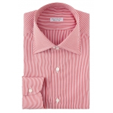 Viola Milano - Classic Stripe Napoli Collar Dress Shirt - Red/White - Handmade in Italy - Luxury Exclusive Collection