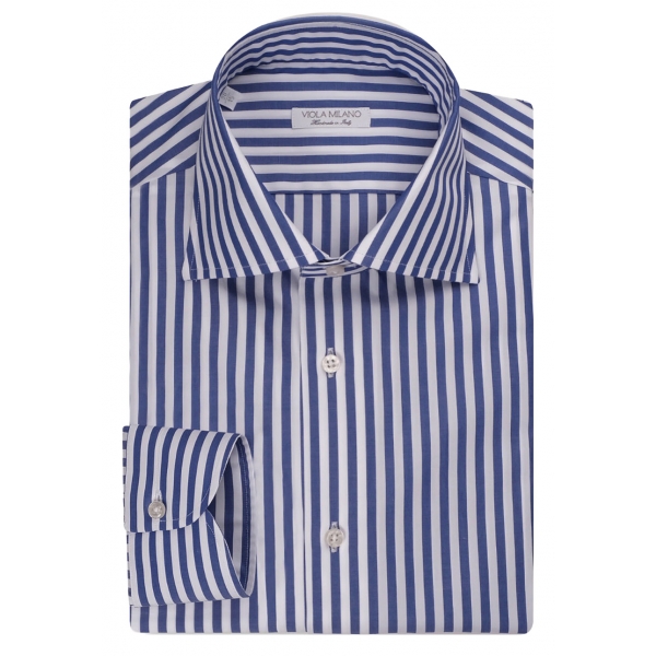 Viola Milano - Como Stripe Cut-Away Collar Dress Shirt - Light Blue/White - Handmade in Italy - Luxury Exclusive Collection