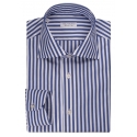 Viola Milano - Camicia con Colletto Cut-Away a Righe Como - Azzurro/Bianco - Handmade in Italy - Luxury Exclusive Collection