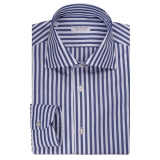 Viola Milano - Camicia con Colletto Cut-Away a Righe Como - Azzurro/Bianco - Handmade in Italy - Luxury Exclusive Collection