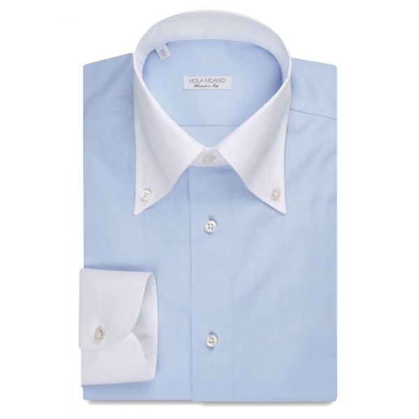 Viola Milano - Contrast Collar Button-Down Collar Dress Shirt - Light Blue - Handmade in Italy - Luxury Exclusive Collection