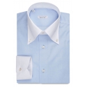 Viola Milano - Contrast Collar Button-Down Collar Dress Shirt - Light Blue - Handmade in Italy - Luxury Exclusive Collection