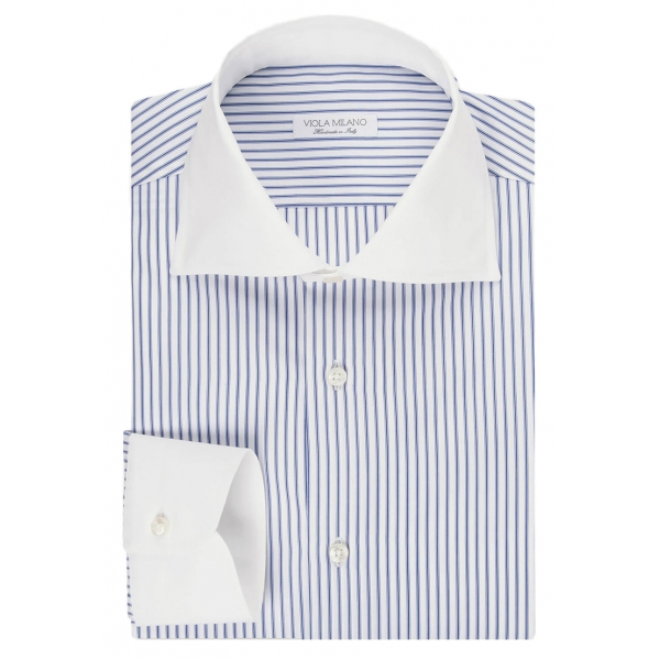 Viola Milano - Contrast Collar Cut-Away Collar Shirt - Multi Stripe - Handmade in Italy - Luxury Exclusive Collection