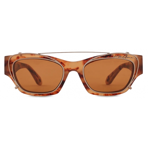 Giorgio Armani - Irregular-Shaped Glasses with Clip - Tortoiseshell Yellow Pattern - Sunglasses