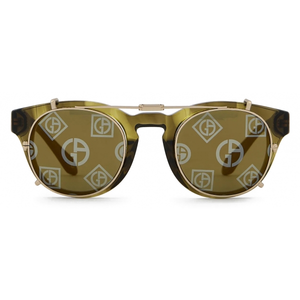 Giorgio Armani - Occhiali da Sole con Clip Forma Phantos - Verde Tartarugato - Occhiali da Sole - Giorgio Armani Eyewear