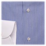 Viola Milano - Contrast Collar Cut-Away Collar Shirt - Navy/White Striped - Handmade in Italy - Luxury Exclusive Collection