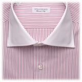 Viola Milano - Contrast Collar Cut-Away Collar Shirt - Red/White Striped - Handmade in Italy - Luxury Exclusive Collection