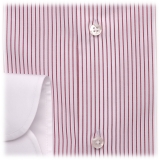 Viola Milano - Contrast Collar Cut-Away Collar Shirt - Red/White Striped - Handmade in Italy - Luxury Exclusive Collection
