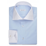 Viola Milano - Contrast Collar Cut-Away Collar Shirt - Blue/White - Handmade in Italy - Luxury Exclusive Collection