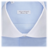 Viola Milano - Contrast Collar Cut-Away Collar Shirt - Blue/White - Handmade in Italy - Luxury Exclusive Collection
