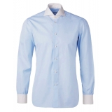 Viola Milano - Camicia con Colletto Cut-Away a Contrasto - Blu/Bianco - Handmade in Italy - Luxury Exclusive Collection