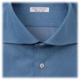 Viola Milano - Light Denim Super Roll Cut-Away Collar Dress Shirt - Denim - Handmade in Italy - Luxury Exclusive Collection