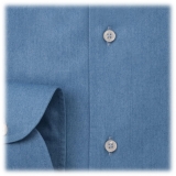 Viola Milano - Light Denim Super Roll Cut-Away Collar Dress Shirt - Denim - Handmade in Italy - Luxury Exclusive Collection