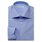 Viola Milano - Micro Check Cut-Away Collar Dress Shirt - Blue/White - Handmade in Italy - Luxury Exclusive Collection