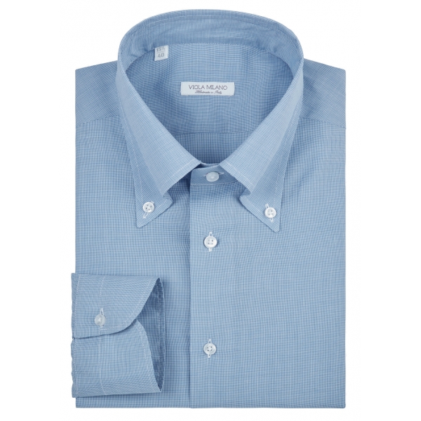 Viola Milano - Micro Pattern Voila Tela Button-Down Shirt - Light Blue - Handmade in Italy - Luxury Exclusive Collection