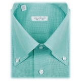 Viola Milano - Camicia Button Down Voila Tela Micro Pattern - Mentolo - Handmade in Italy - Luxury Exclusive Collection