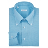 Viola Milano - Micro Pattern Voila Tela Button-Down Shirt - Turquoise - Handmade in Italy - Luxury Exclusive Collection