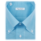 Viola Milano - Camicia Button Down Voila Tela Micro Pattern - Turchese - Handmade in Italy - Luxury Exclusive Collection