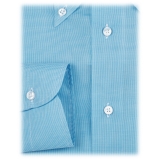 Viola Milano - Micro Pattern Voila Tela Button-Down Shirt - Turquoise - Handmade in Italy - Luxury Exclusive Collection