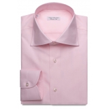 Viola Milano - Micro Stripe Collar Cutaway-Collar Shirt - Pink/White - Handmade in Italy - Luxury Exclusive Collection