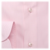 Viola Milano - Micro Stripe Collar Cutaway-Collar Shirt - Pink/White - Handmade in Italy - Luxury Exclusive Collection