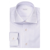 Viola Milano - Camicia con Colletto Cutaway con Collo a Righe - Navy Mix - Handmade in Italy - Luxury Exclusive Collection