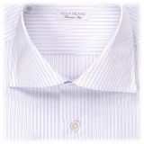 Viola Milano - Camicia con Colletto Cutaway con Collo a Righe - Navy Mix - Handmade in Italy - Luxury Exclusive Collection