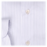 Viola Milano - Camicia con Colletto Cutaway con Collo a Righe - Navy Mix - Handmade in Italy - Luxury Exclusive Collection