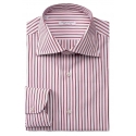 Viola Milano - Camicia con Collo Cutaway a Righe Multiple - Rossa/Bianco - Handmade in Italy - Luxury Exclusive Collection