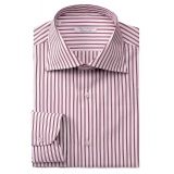 Viola Milano - Camicia con Collo Cutaway a Righe Multiple - Rossa/Bianco - Handmade in Italy - Luxury Exclusive Collection