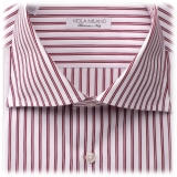 Viola Milano - Camicia con Collo Cutaway a Righe Multiple - Rossa/Bianco - Handmade in Italy - Luxury Exclusive Collection