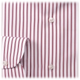 Viola Milano - Camicia con Collo Cutaway a Righe Multiple - Rossa/Bianco - Handmade in Italy - Luxury Exclusive Collection