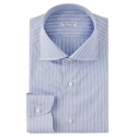 Viola Milano - Camicia Slim Fit a Più Righe con Collo Cutaway - Azzurro Mix - Handmade in Italy - Luxury Exclusive Collection