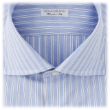 Viola Milano - Camicia Slim Fit a Più Righe con Collo Cutaway - Azzurro Mix - Handmade in Italy - Luxury Exclusive Collection