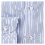 Viola Milano - Camicia Slim Fit a Più Righe con Collo Cutaway - Azzurro Mix - Handmade in Italy - Luxury Exclusive Collection