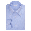 Viola Milano - Solid 100% Linen Button-Down Collar Shirt - Light Blue - Handmade in Italy - Luxury Exclusive Collection