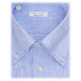 Viola Milano - Camicia Colletto Button-Down 100% Lino Tinta Unita - Azzurro - Handmade in Italy - Luxury Exclusive Collection