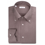 Viola Milano - Solid 100% Linen Button-Down Collar Shirt - Light Tabacco - Handmade in Italy - Luxury Exclusive Collection